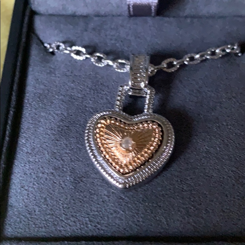 Two tone and raw diamond heart pendant